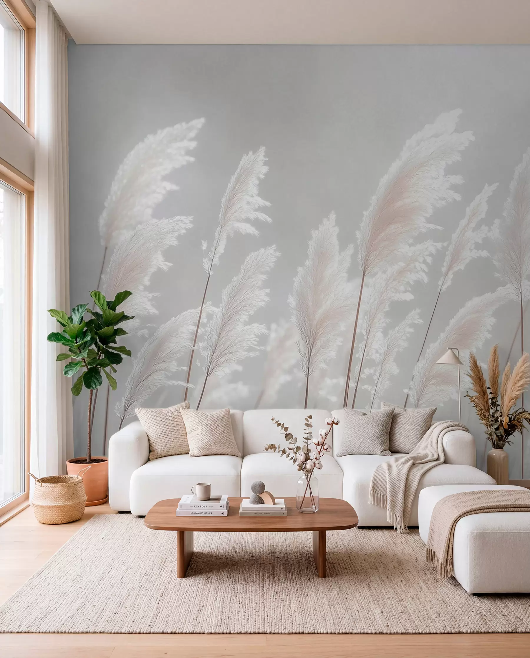 murales de pared Suave hierba de la pampa blanca bajo la suave luz de la mañana. w09717