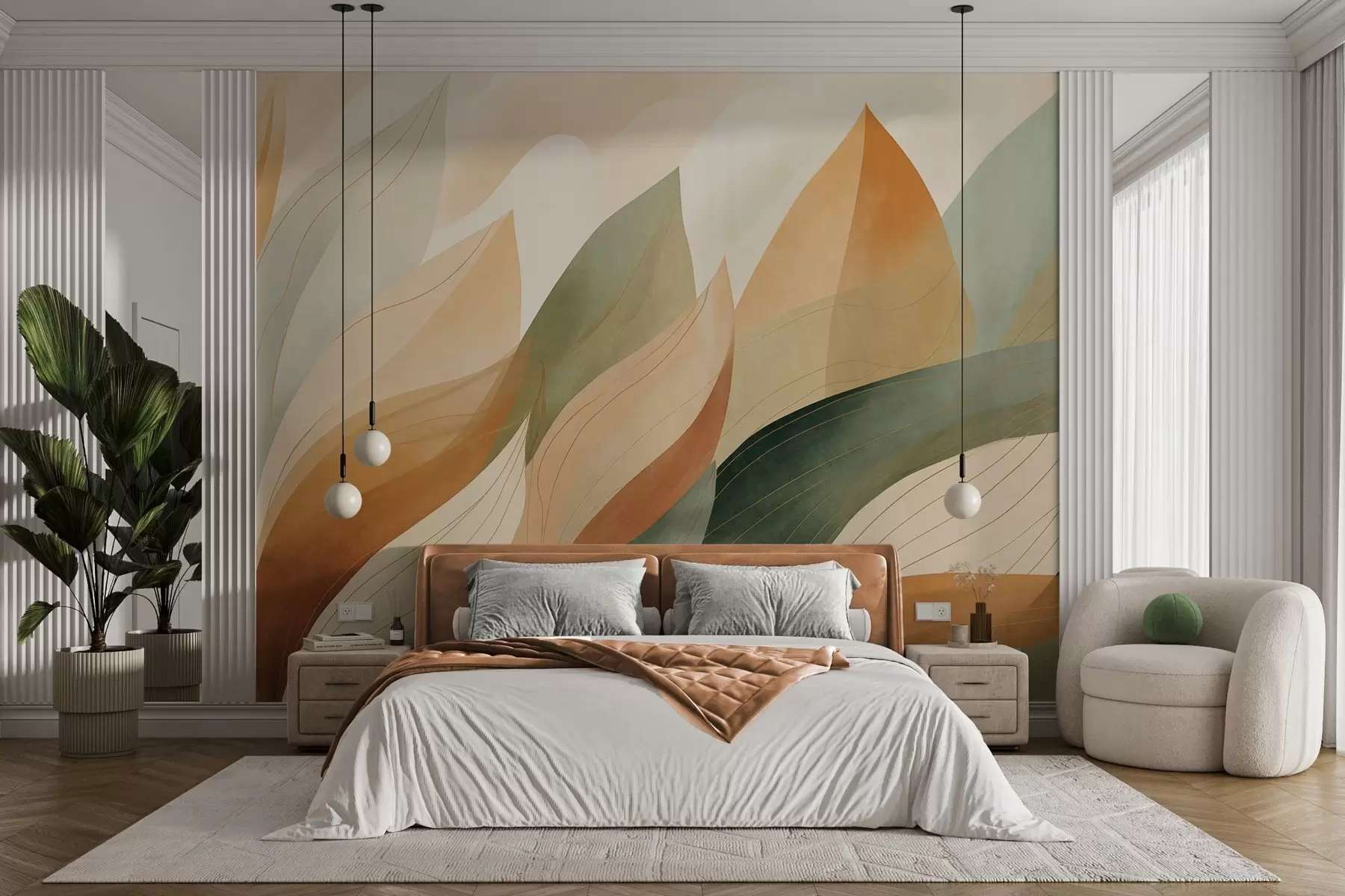 murales de pared Hojas en ocre y musgo w09736