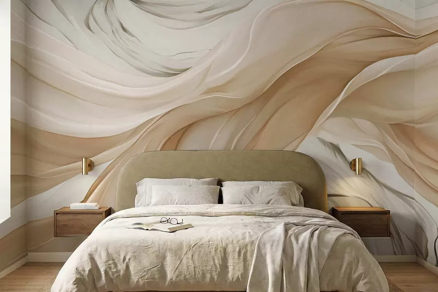 murales de pared Ondulaciones fluidas de tela beige w05152