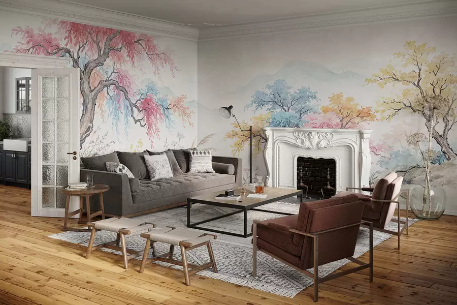 murales de pared Jardín pintado con colores vivos en un muro de hormigón. w05246