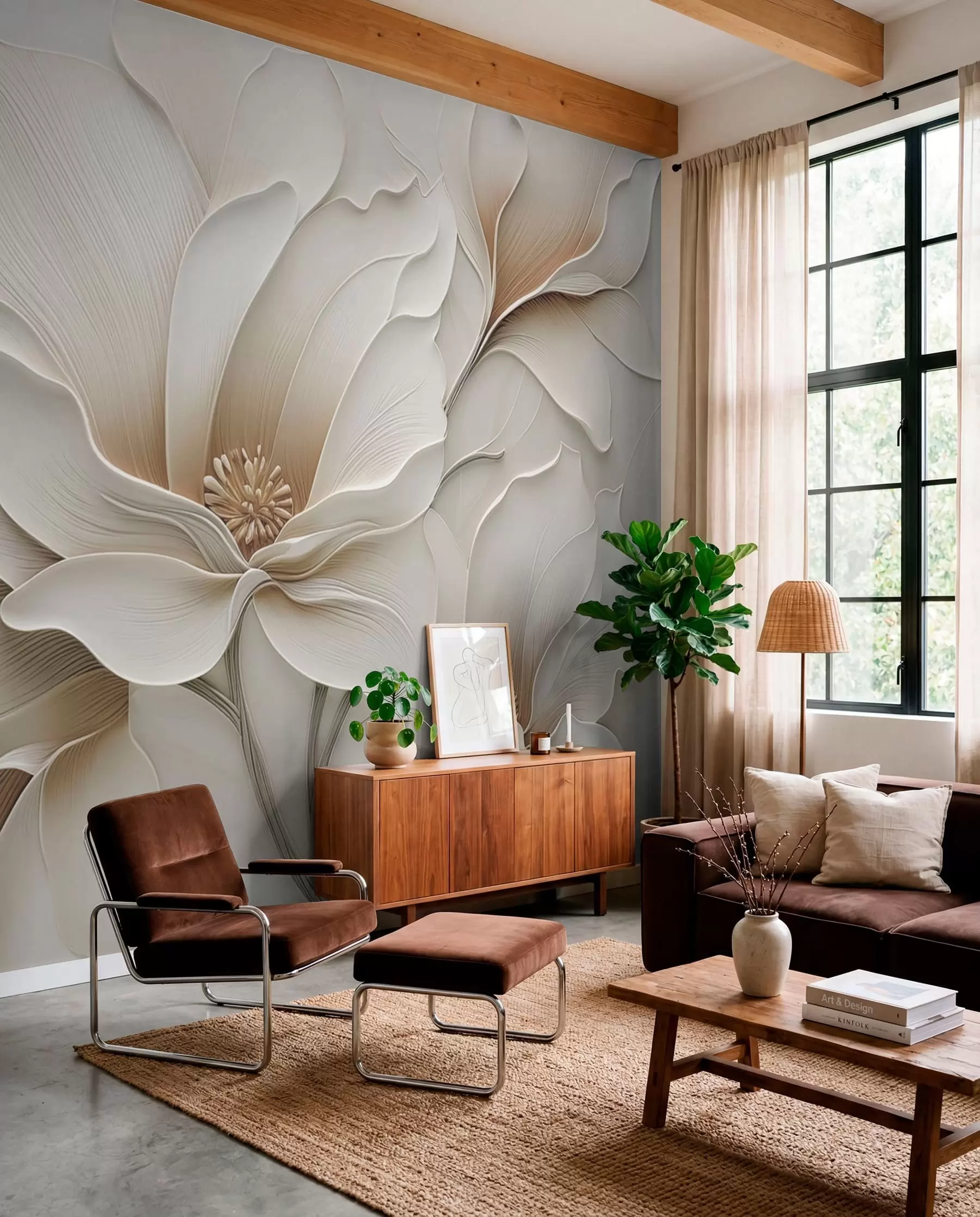 murales de pared Pliegues de una flor marfil w05269