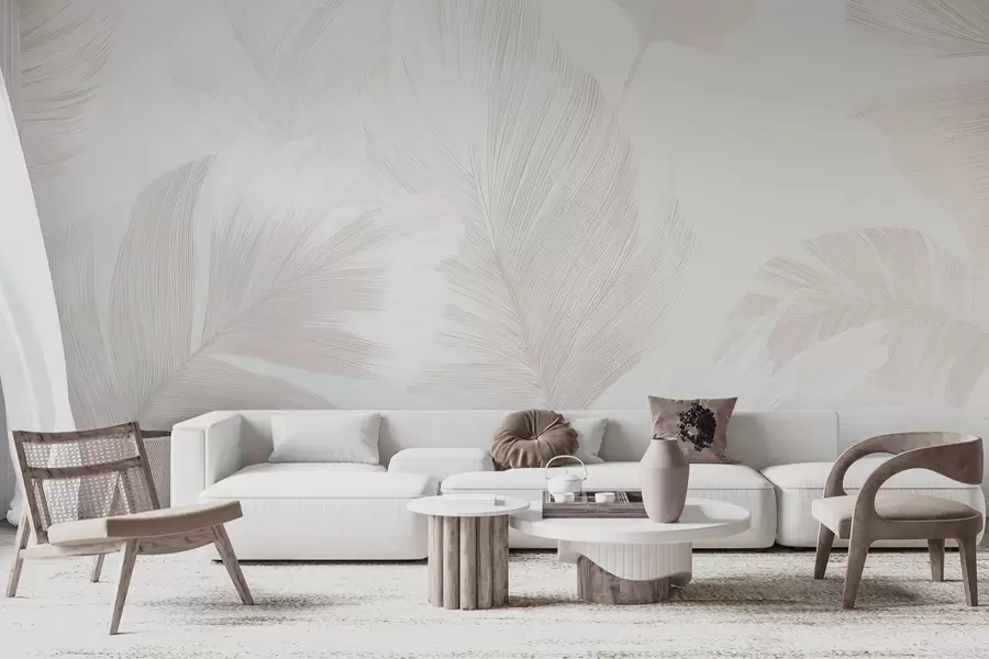 murales de pared Suaves plumas de color marfil en tonos beige lechoso. w09563