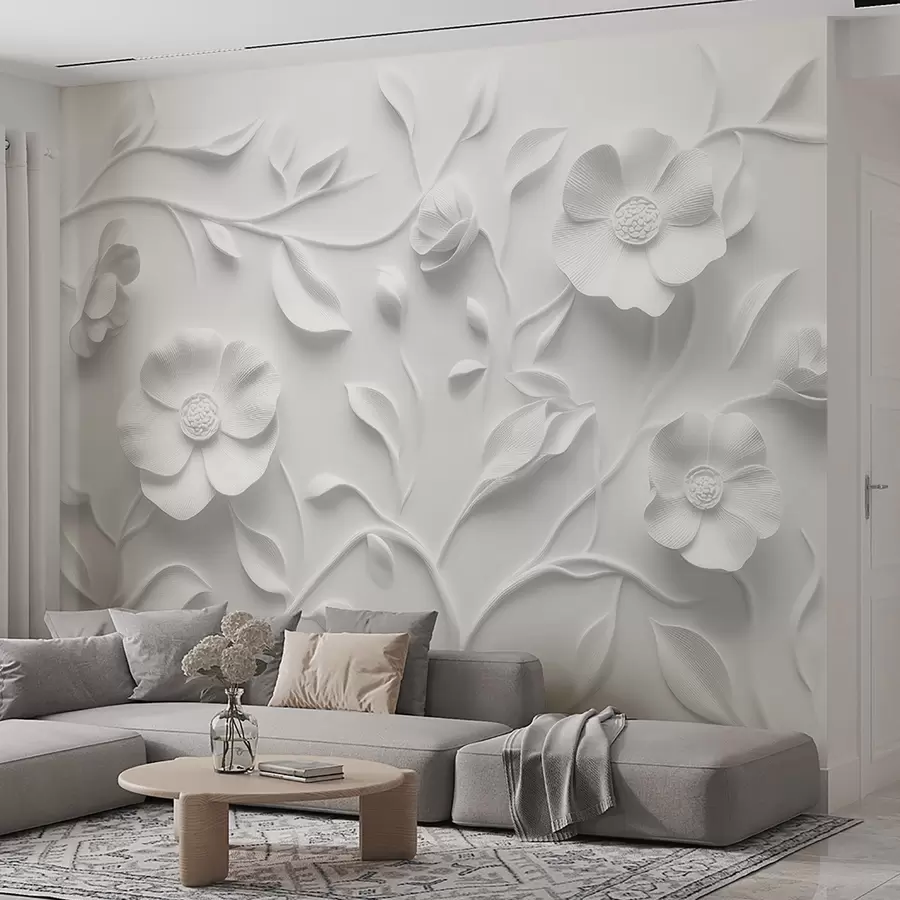 murales de pared Adorno floral en relieve gris w09710