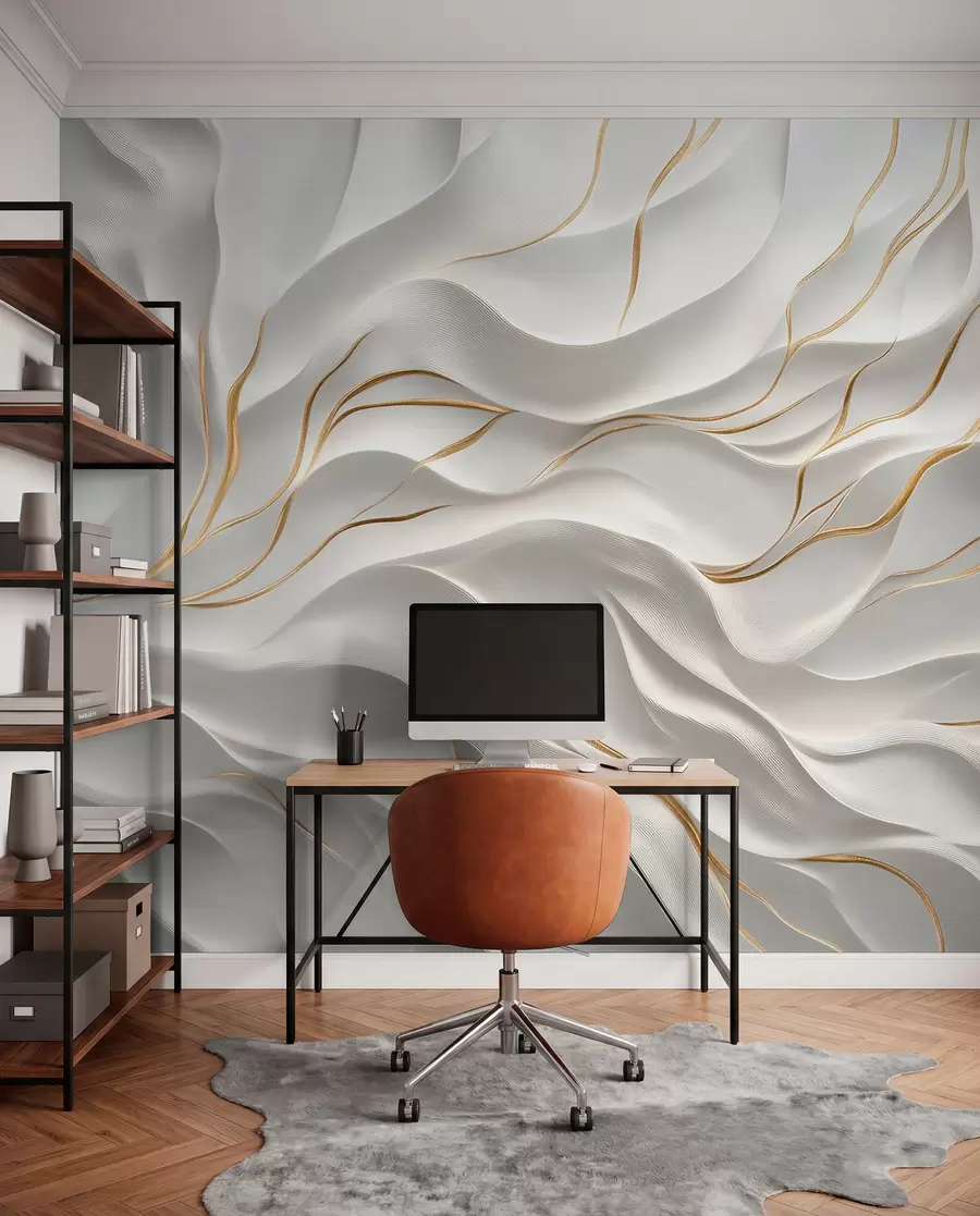 murales de pared Ondas en relieve grises con detalles en amarillo w09724