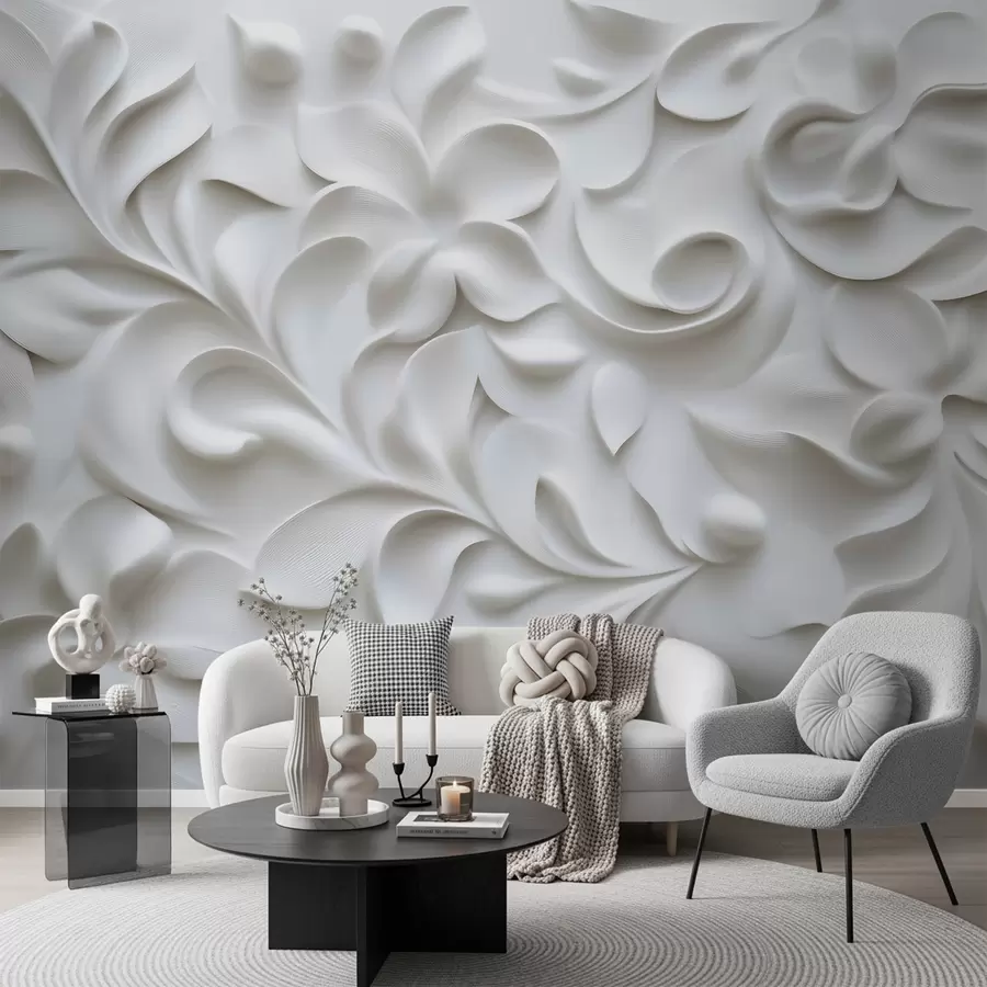 murales de pared Adorno floral dimensional gris w09727