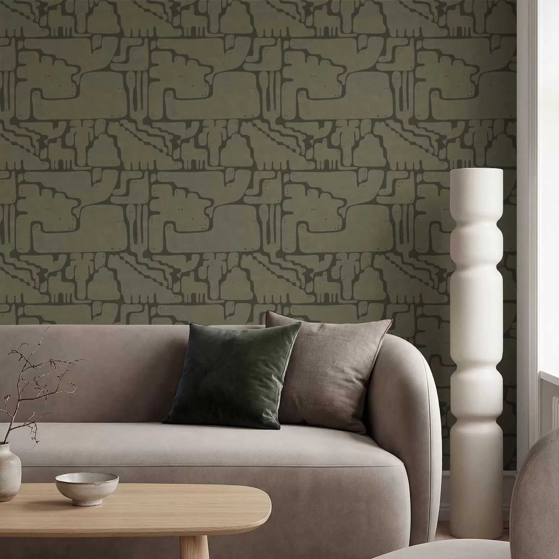 murales de pared Patrón orgánico abstracto en tonos verdes a01122