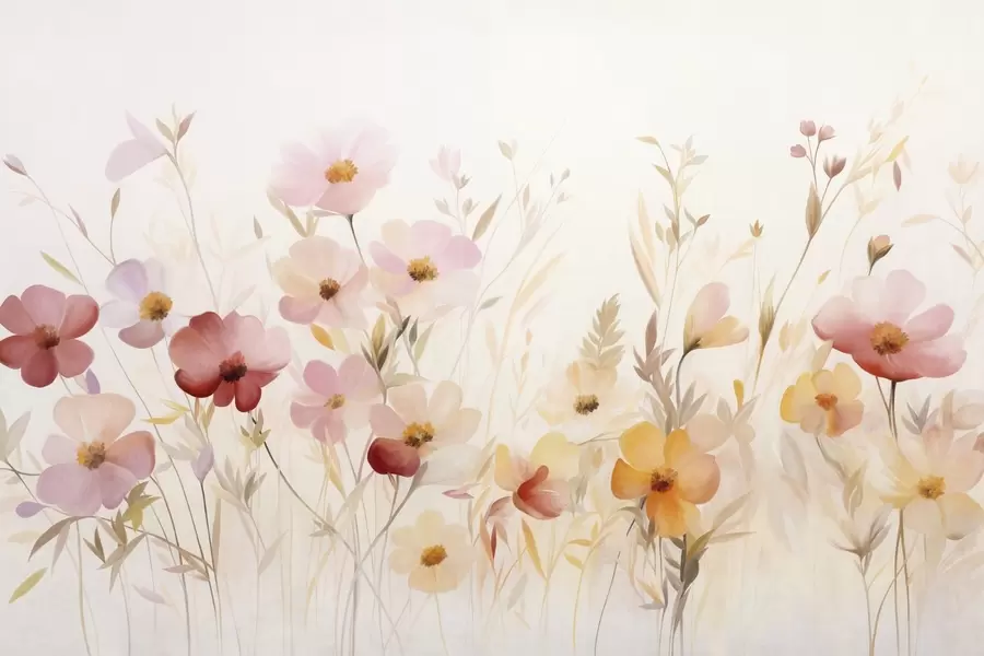 murales de pared Campo abstracto de flores silvestres en tonos pastel, estilo acuarela. w09757