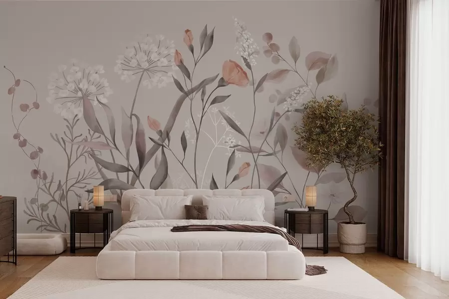 murales de pared Plantas silvestres aireadas en tonos pastel w05154