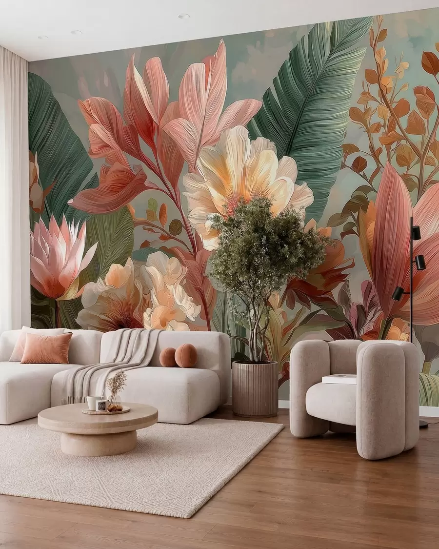 murales de pared Dosel de flores coral w05378
