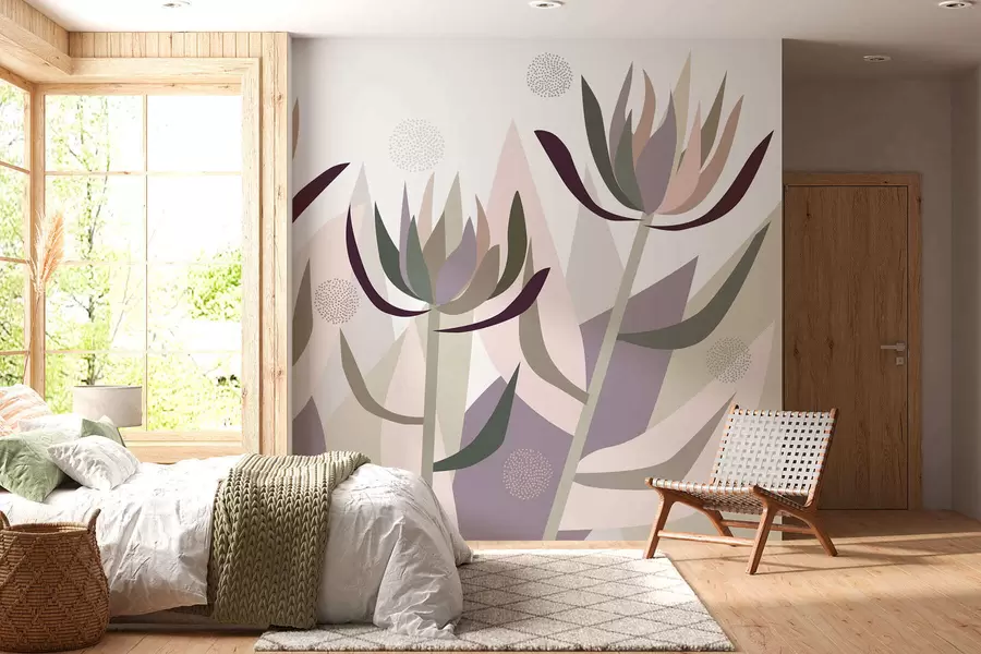 murales de pared flores de protea estilizadas en estilo primitivo w05236