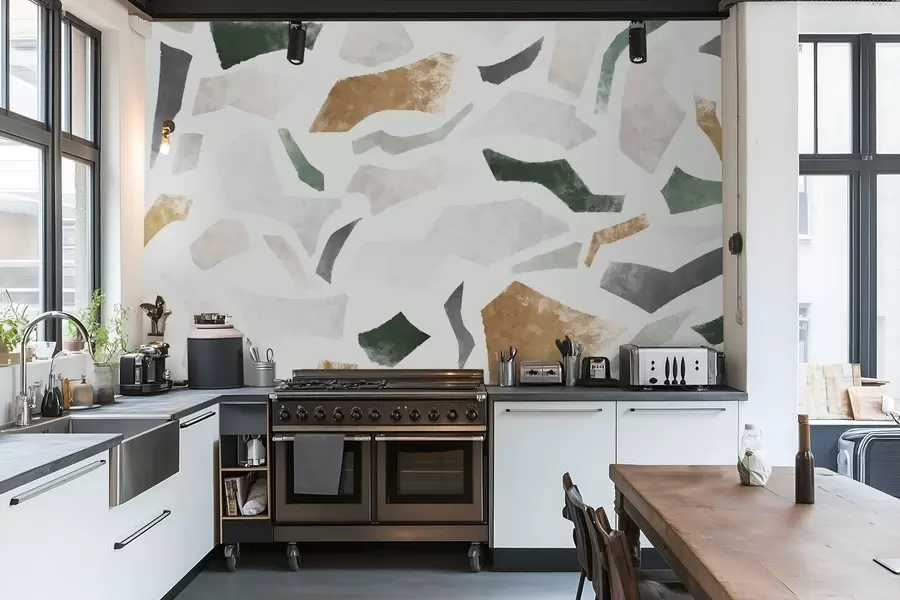 murales de pared Fragmentos abstractos con textura en tonos verdes y beige w05146