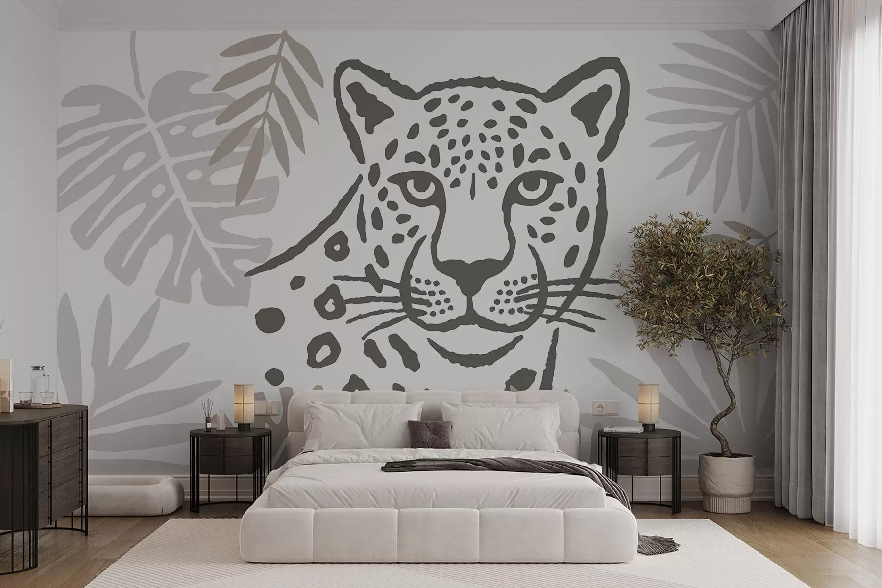 murales de pared Un leopardo entre las hojas w05396