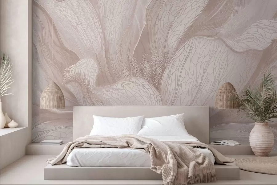 murales de pared Flor abstracta en tonos beige claro w05119