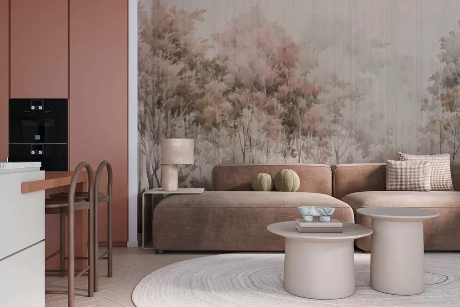 murales de pared Bosque frondoso y líneas w05442v2