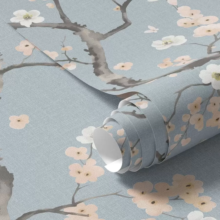 murales de pared Ramas con flores sobre fondo azul a01155