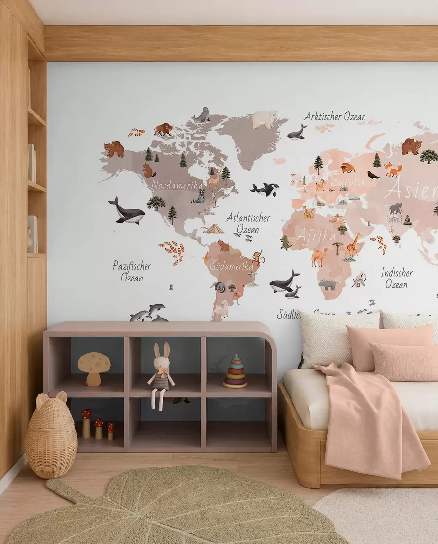 murales de pared Mapa de fauna beige en alemán c00009dev3