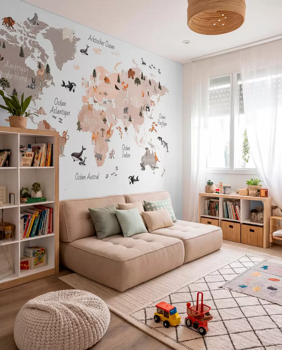 murales de pared Mapa de fauna beige en francés c00009frv3