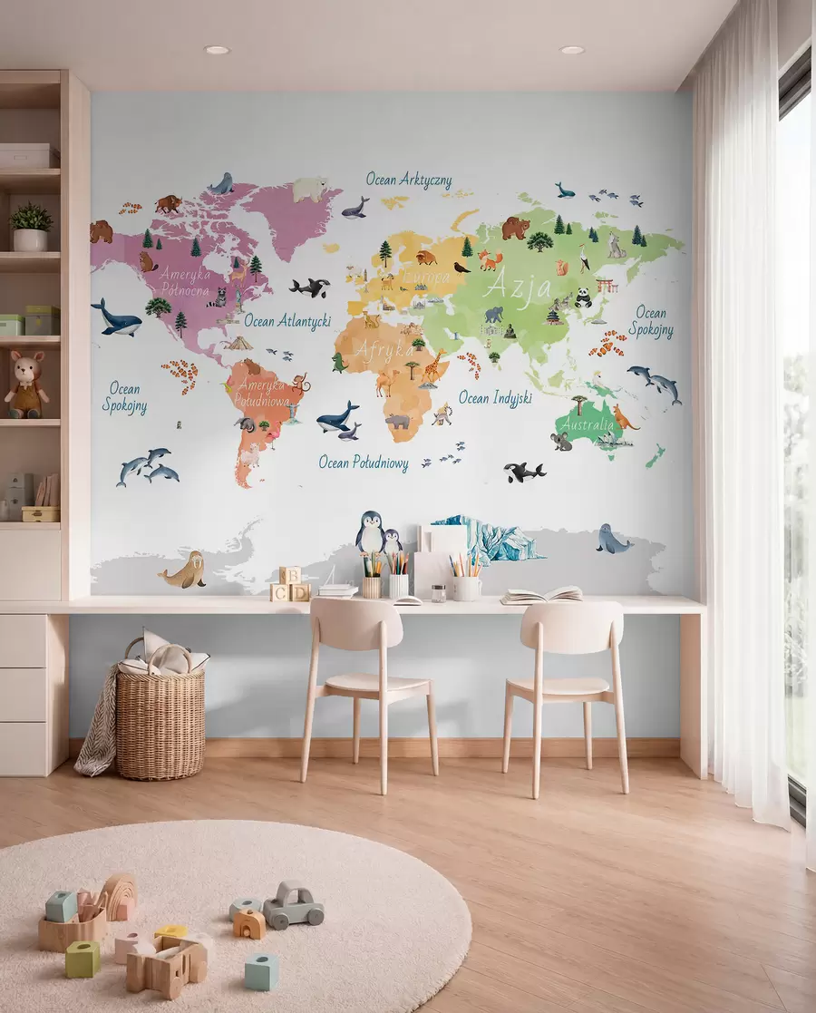 murales de pared Mapa de fauna en polaco c00009pl