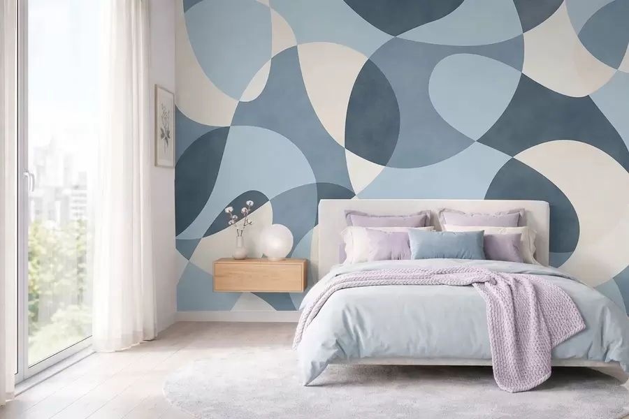 murales de pared Motivo abstracto con formas redondeadas en tonos azules w05149v2