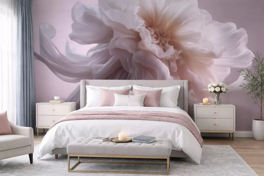 murales de pared Flor de seda con volumen en tonos rosa pálido y beige w09809