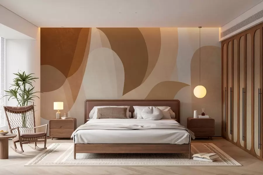 murales de pared curvas abstractas en tonos marrones, beige y rojizos w05387