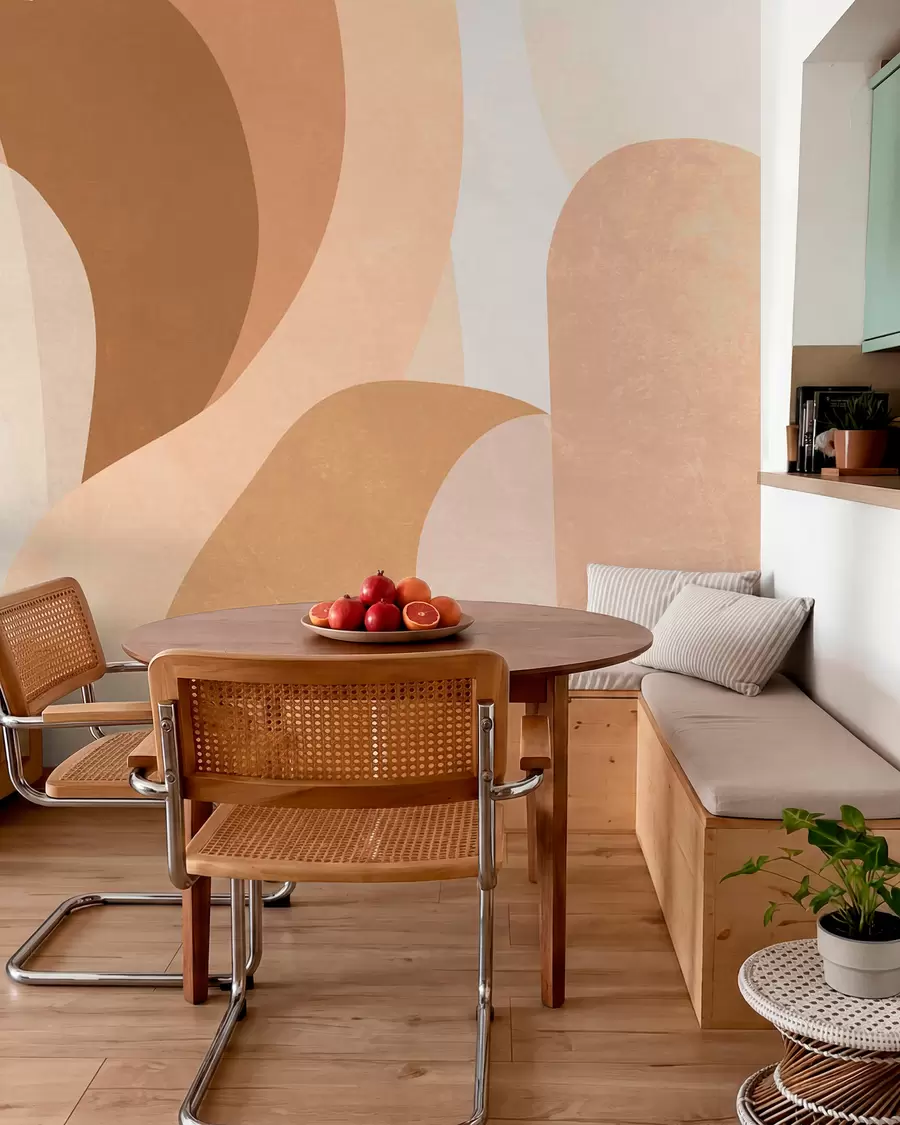 murales de pared curvas abstractas en tonos marrones, beige y rojizos w05387