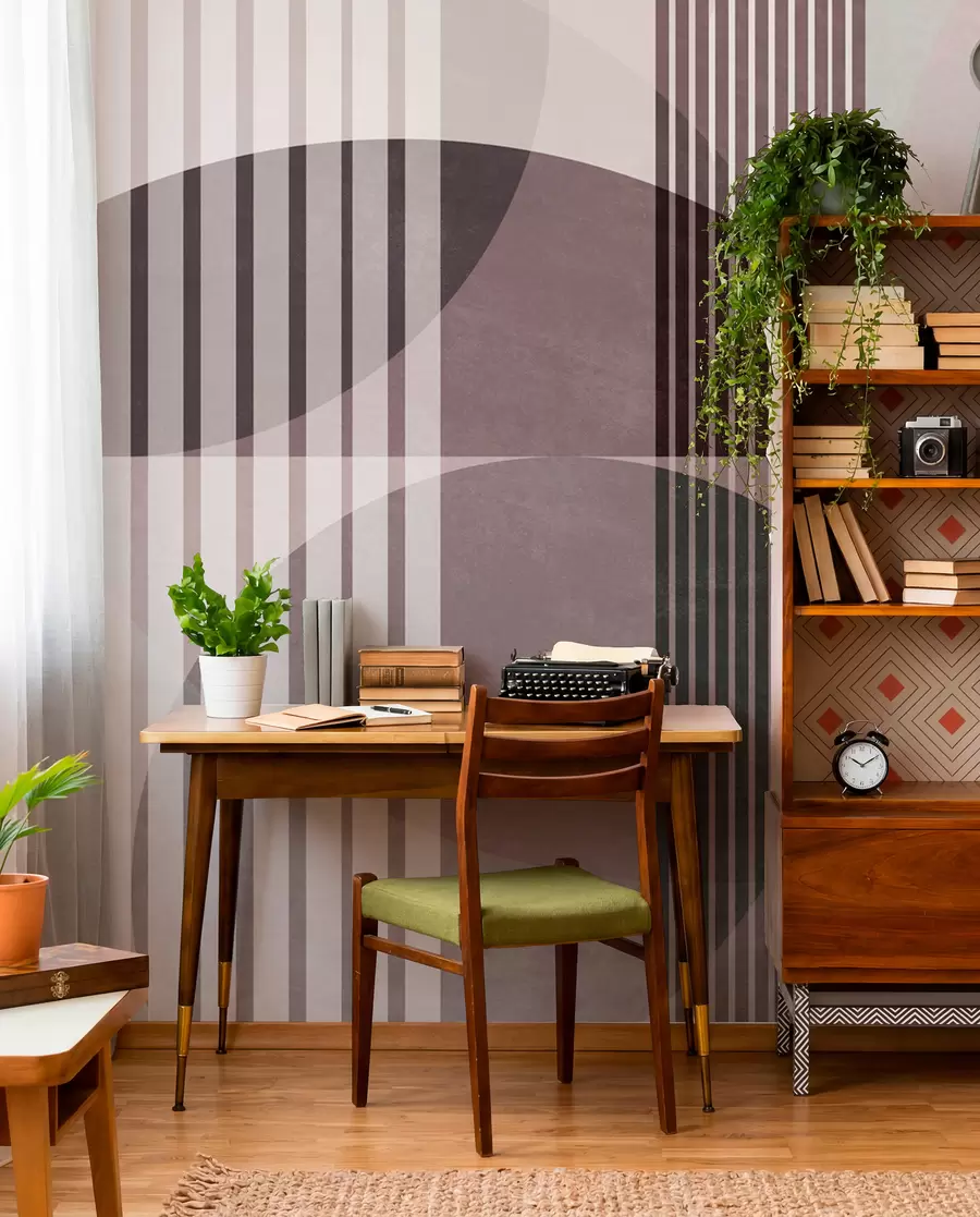 murales de pared Formas geométricas abstractas con círculos y líneas, tonos apagados, textura y composición en capas w09834v1