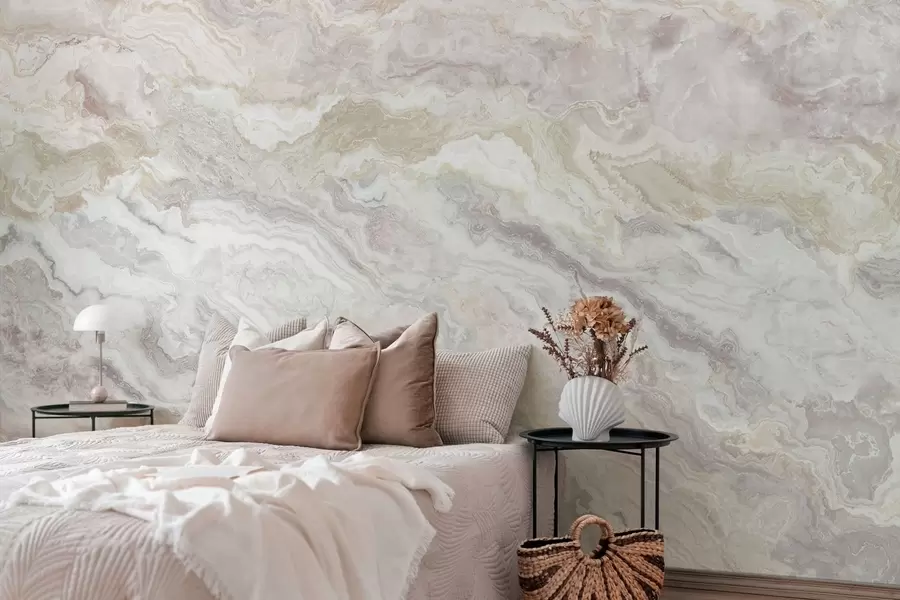 murales de pared Ónix claro con capas fluidas en tonos beige y gris w05430