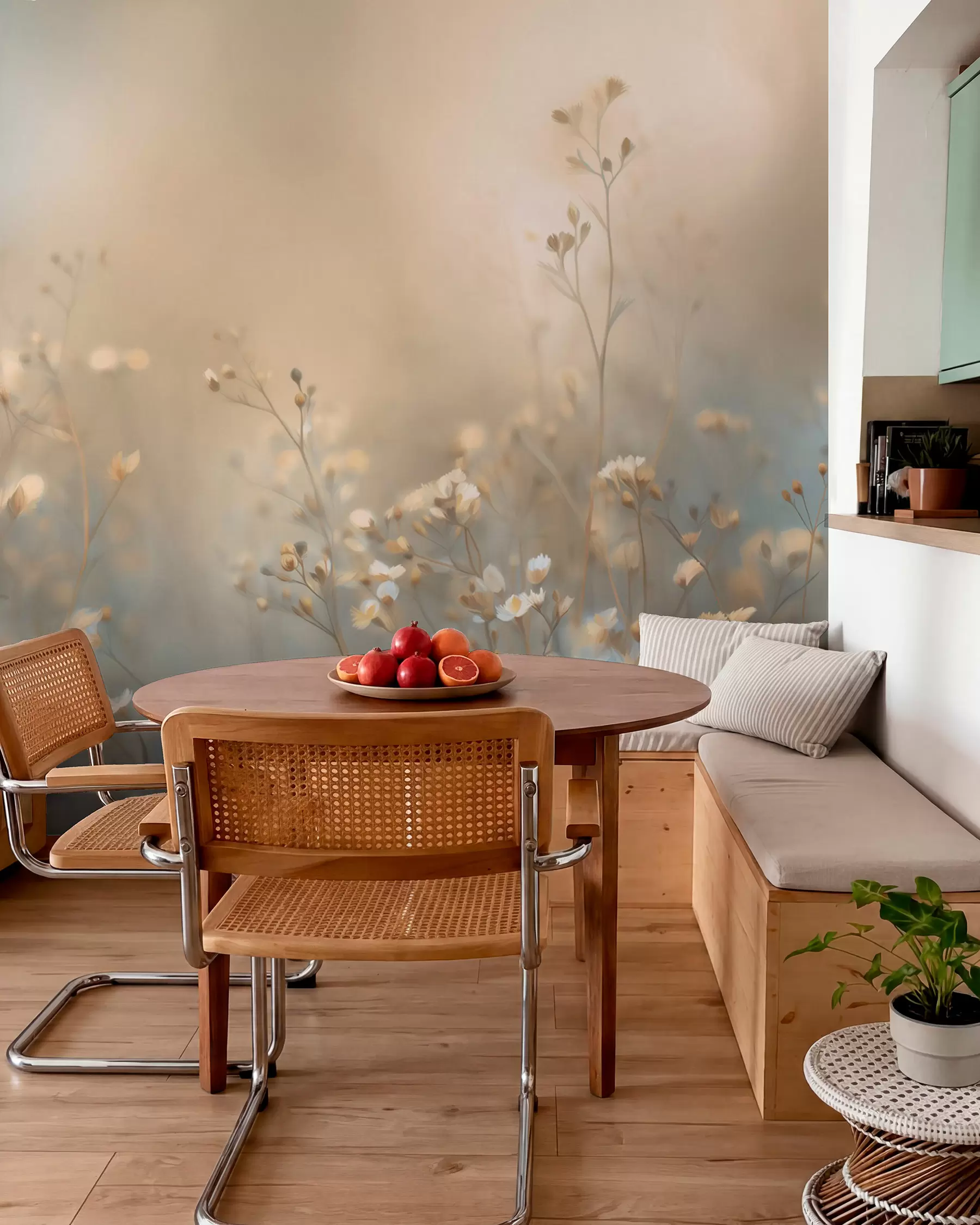 murales de pared hierbas de campo con flores pequeñas, con una profundidad de campo reducida w05386