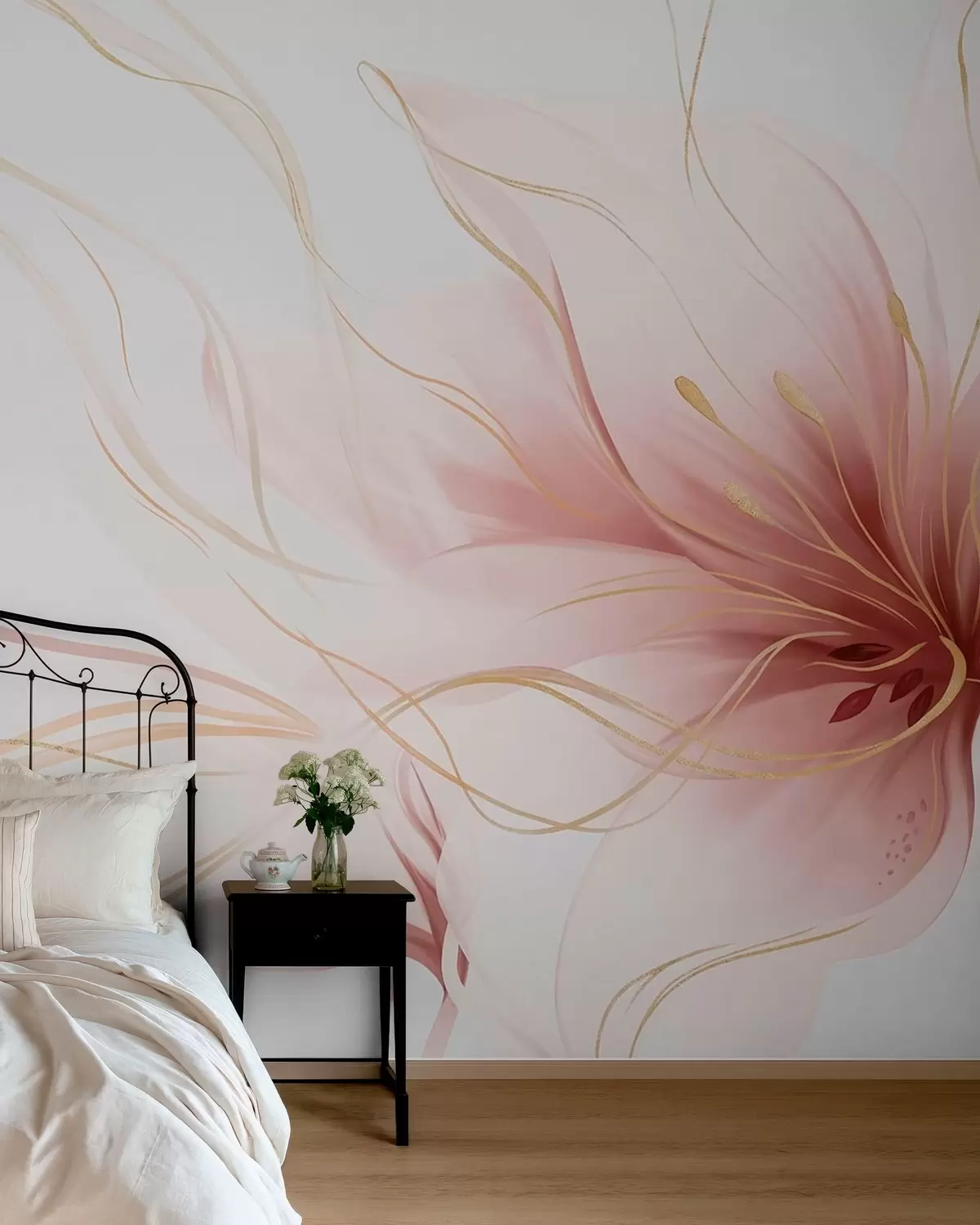 murales de pared Flor rosa en líneas fluidas w05428v1