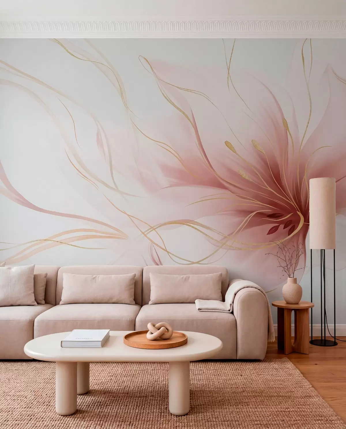 murales de pared Flor rosa en líneas fluidas w05428v1