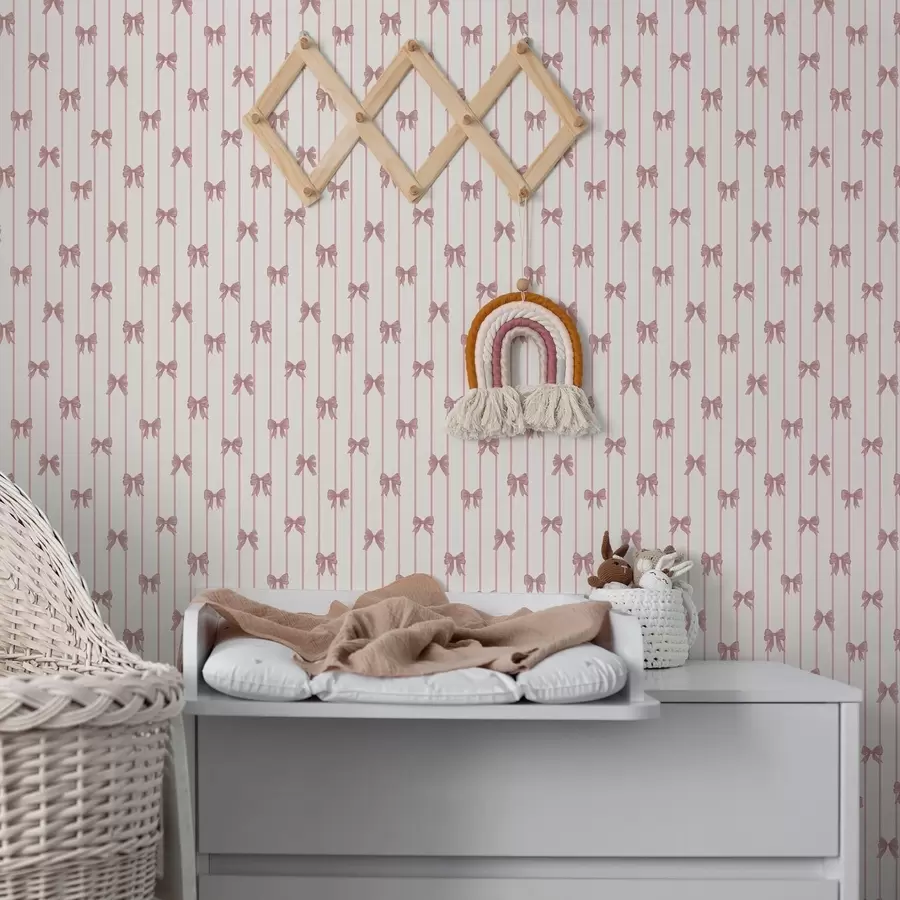 murales de pared Pequeños lazos rosas en rayas verticales a01076