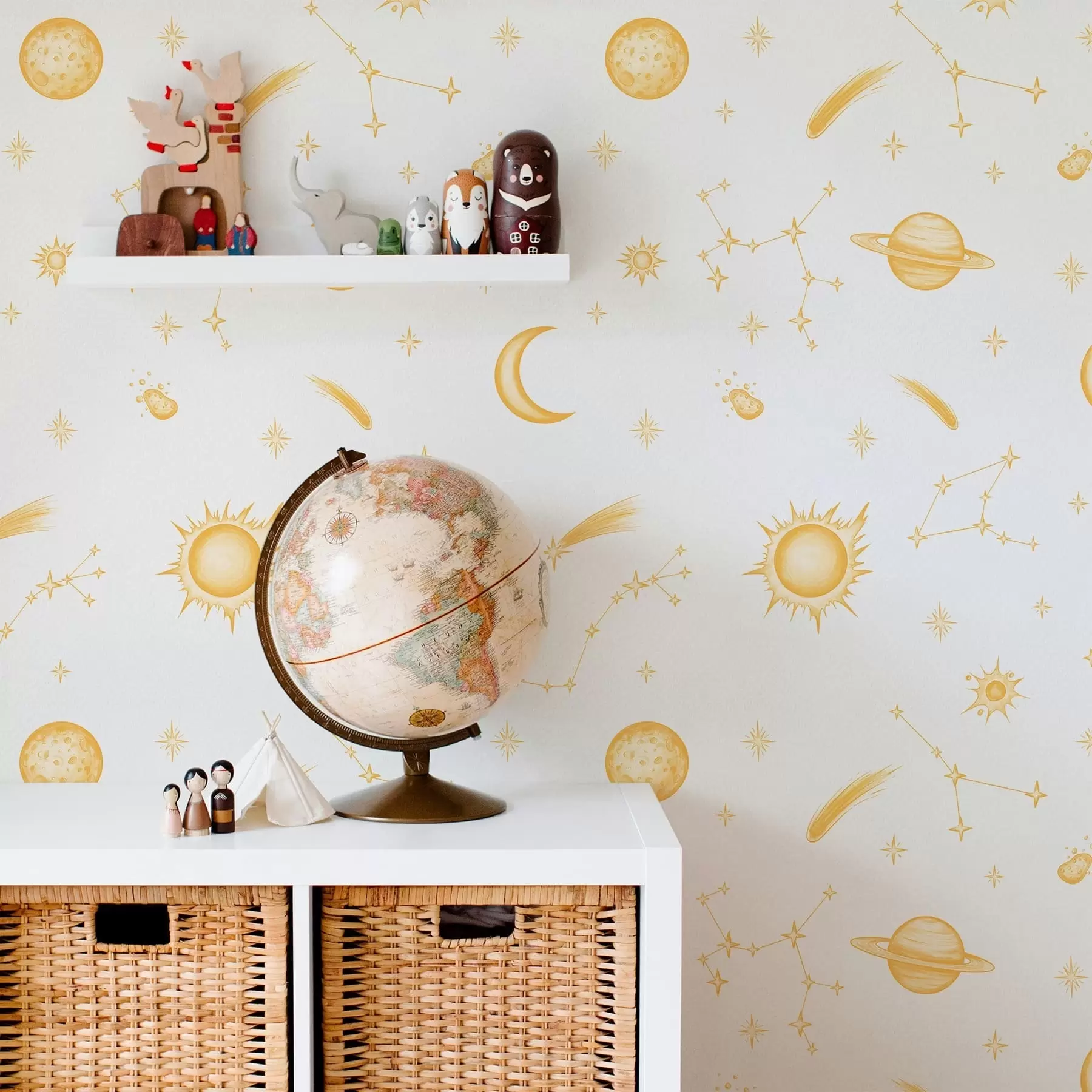 murales de pared Cuerpos celestes y estrellas en estilo suave a01163