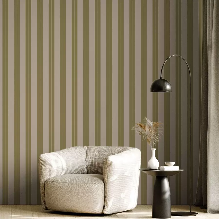 murales de pared Rayas verticales en color verde oliva y beige a01181v2