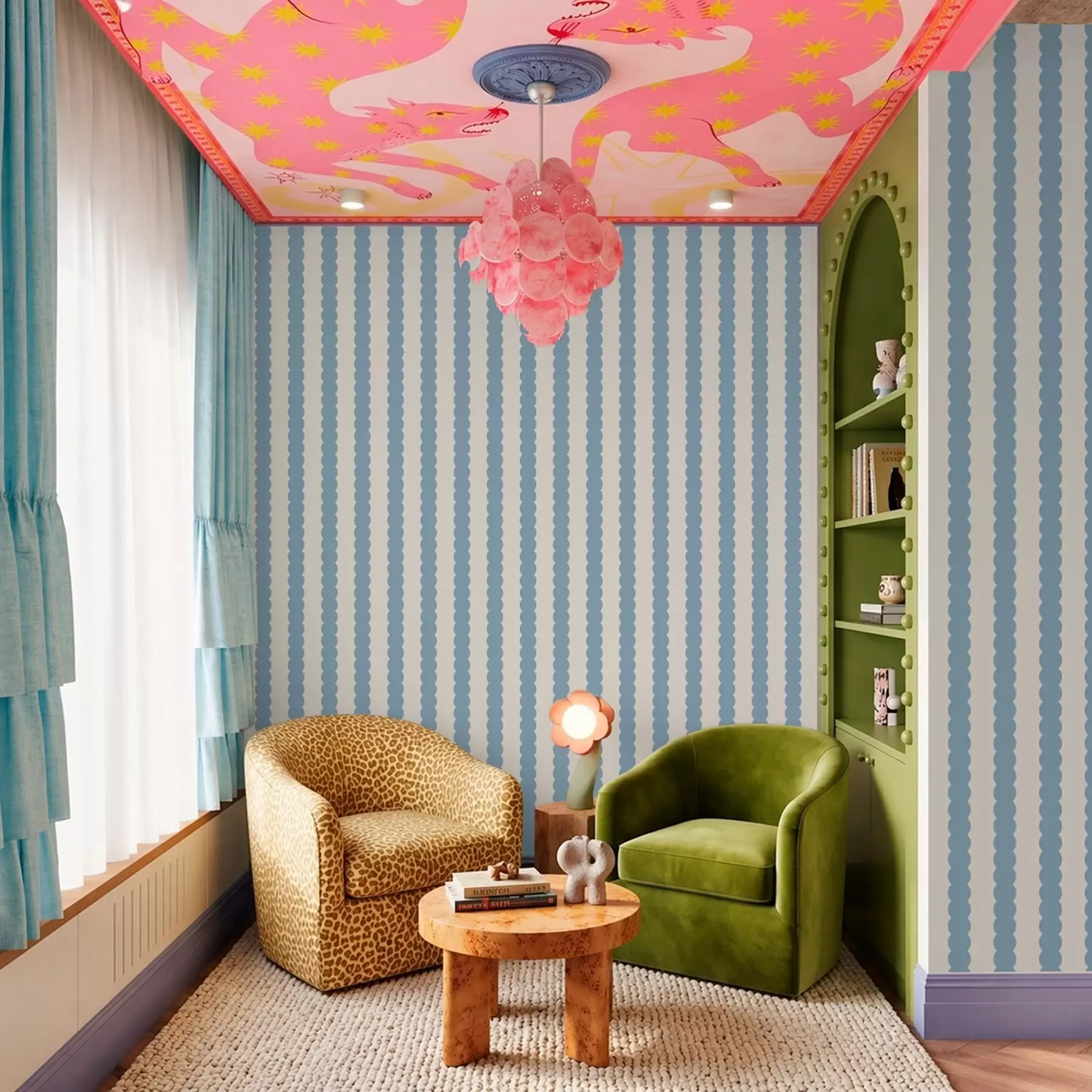 murales de pared Rayas onduladas azules de estilo minimalista a01182