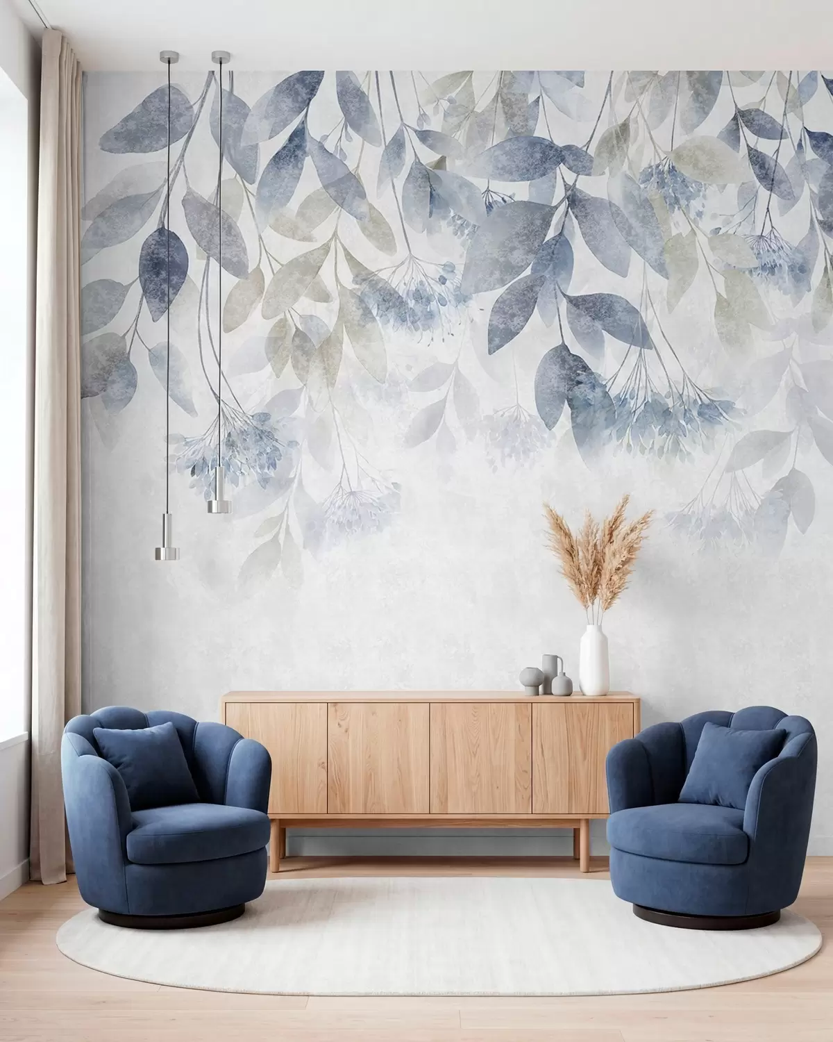 murales de pared Cascada de hojas azul denim w05565v1