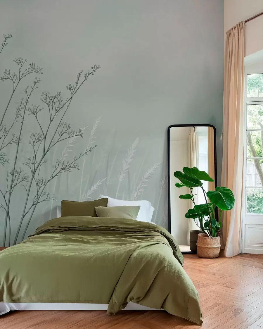 murales de pared Tallos de hierba delgados sobre un fondo natural difuminado w05534v1