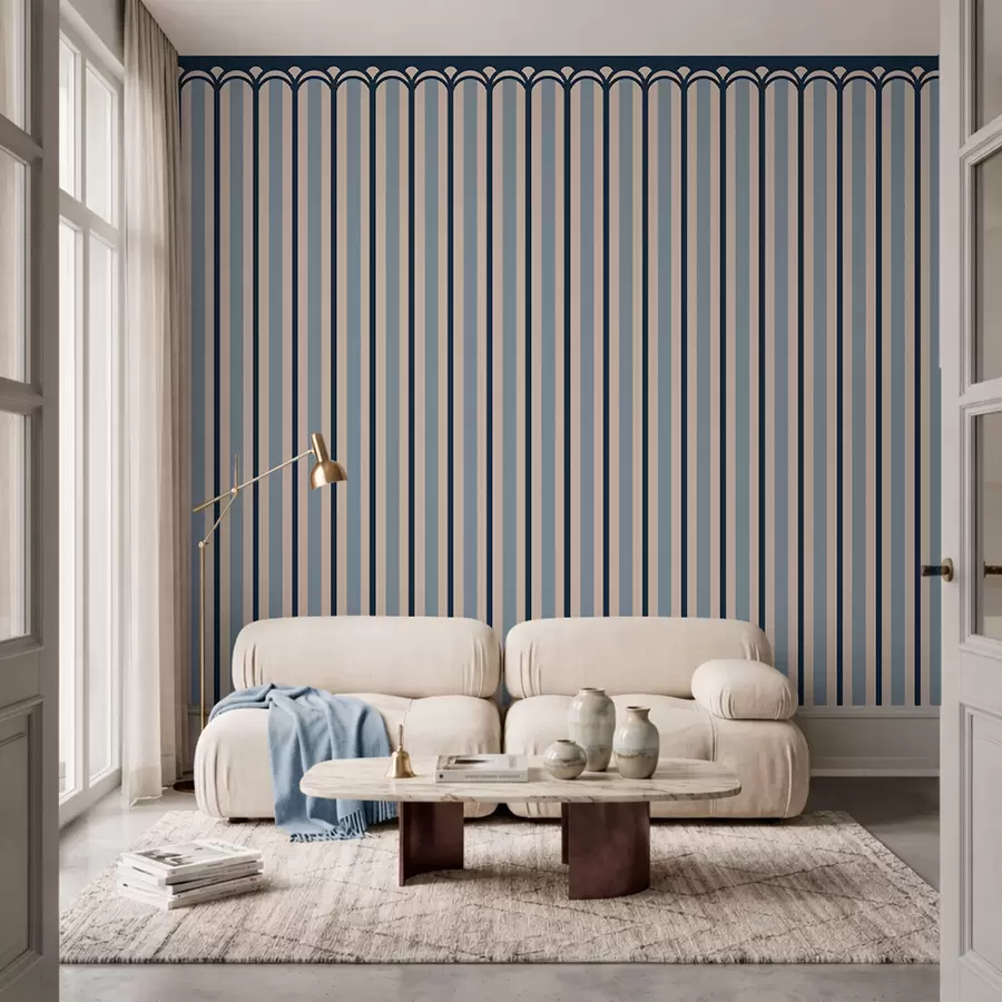 murales de pared Adorno vertical en tonos crema y azul w05610