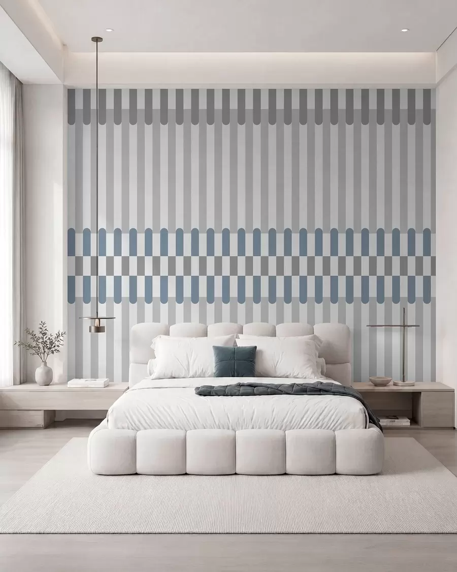 murales de pared Diseño a rayas en tonos grises y azules w05150v6