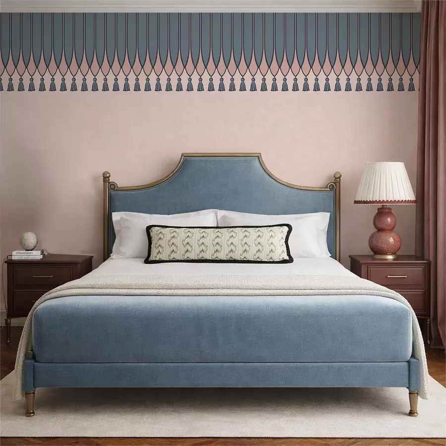 murales de pared Cenefa decorativa con borlas en tonos rosas y azules w05544