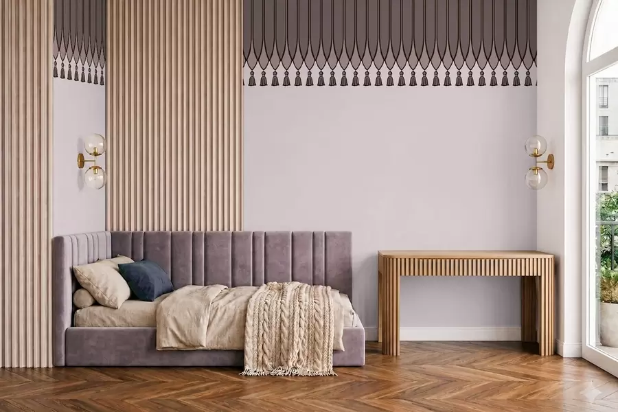 murales de pared Cenefa decorativa con borlas en tonos lila w05544v1