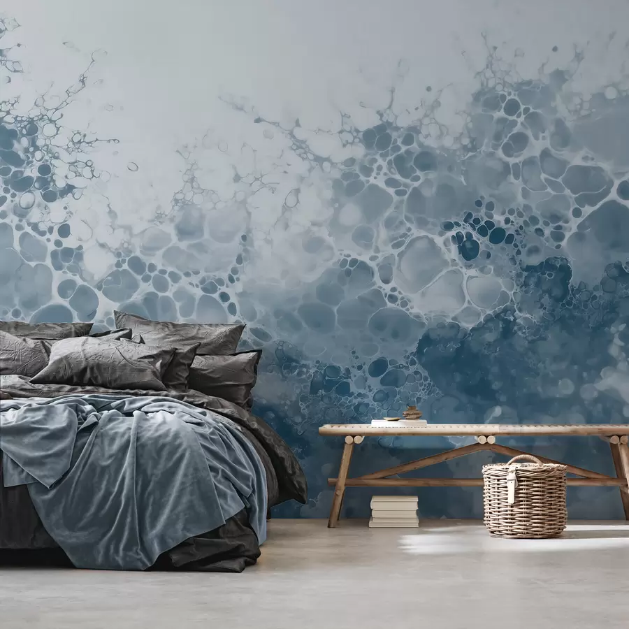 murales de pared Una abstracta y etérea composición azul con burbujas, al estilo de la acuarela w09673