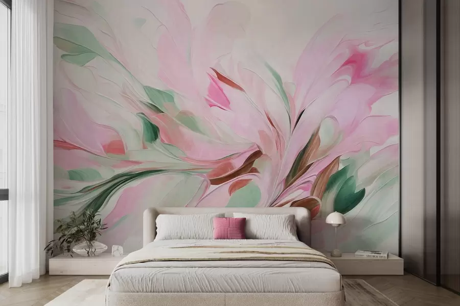 murales de pared Pintura floral abstracta con suaves pinceladas en tonos pastel sobre un fondo claro w09871v1
