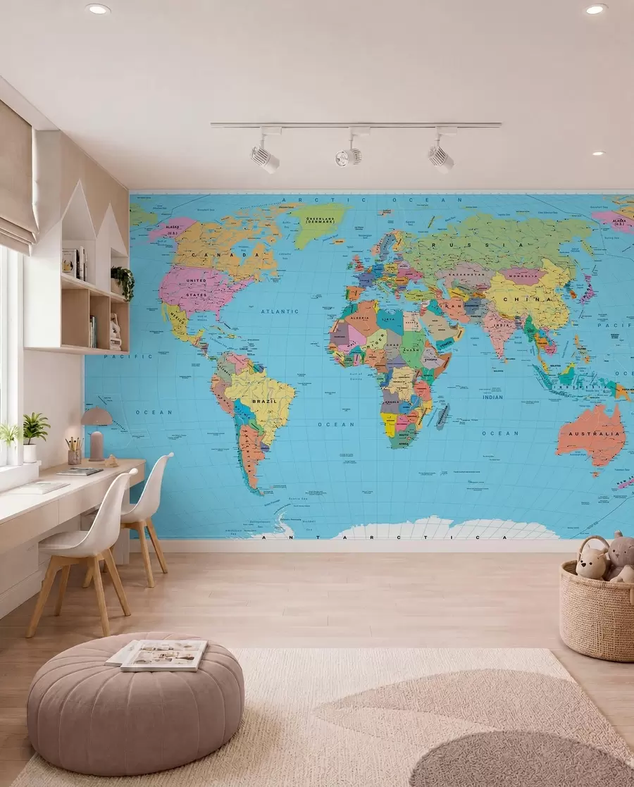 murales de pared Mapa del mundo en inglés c00004en