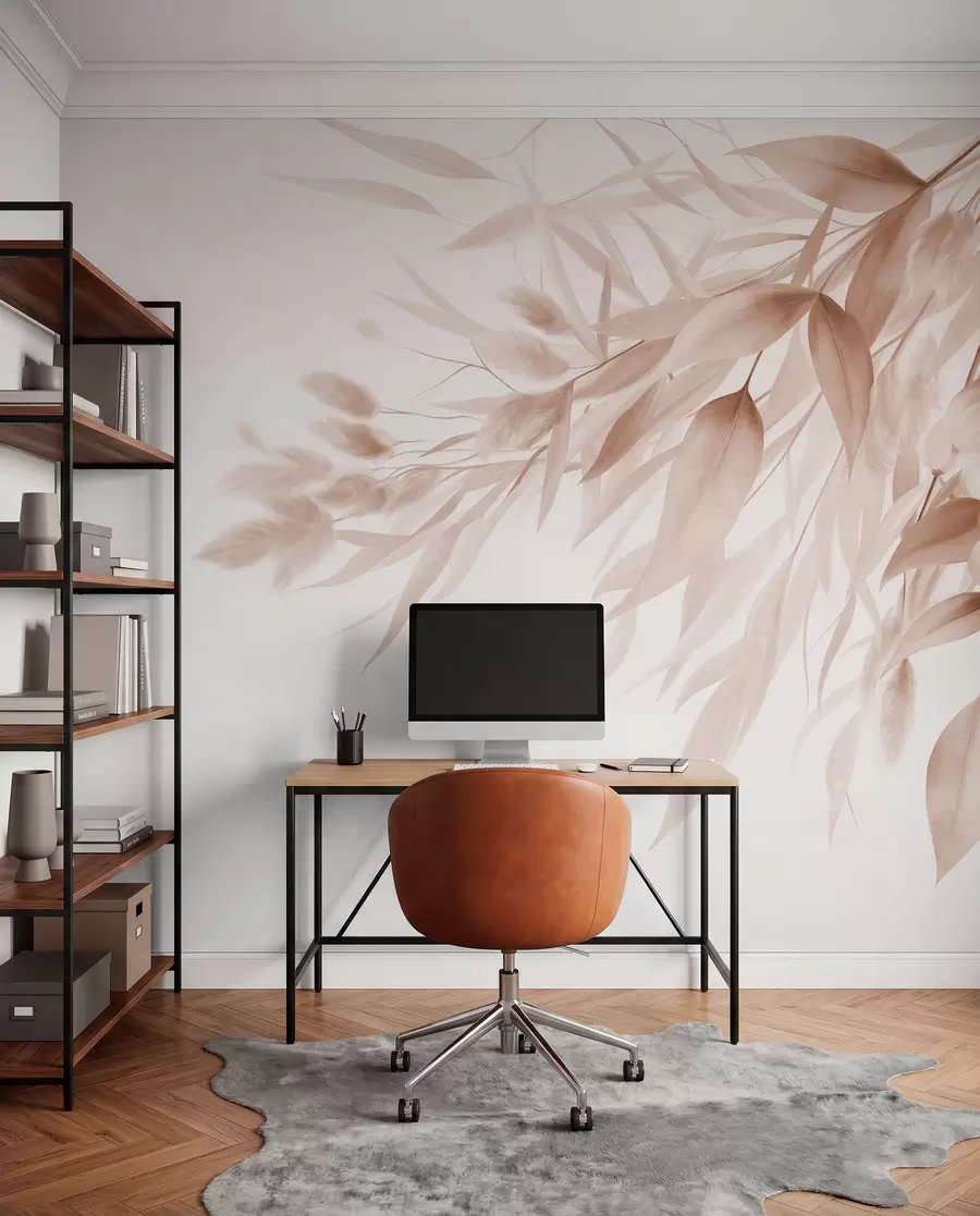 murales de pared Hierba seca con textura, hierba de la pampa y hojas, pintadas con un estilo suave, al estilo de la acuarela w09868v1
