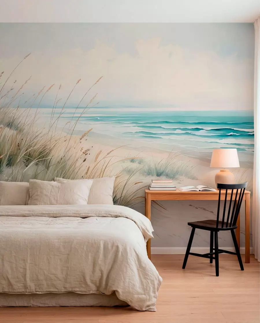 murales de pared Playa de arena con olas y dunas w05537