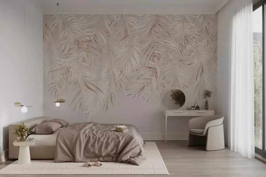 murales de pared Hojas tropicales claras sobre fondo beige w05627v2