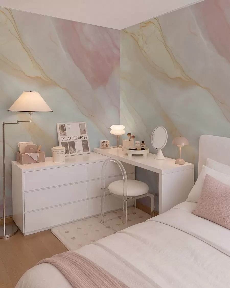 murales de pared Imitación de un patrón abstracto con textura de mármol en tonos rosas y amarillos w05632