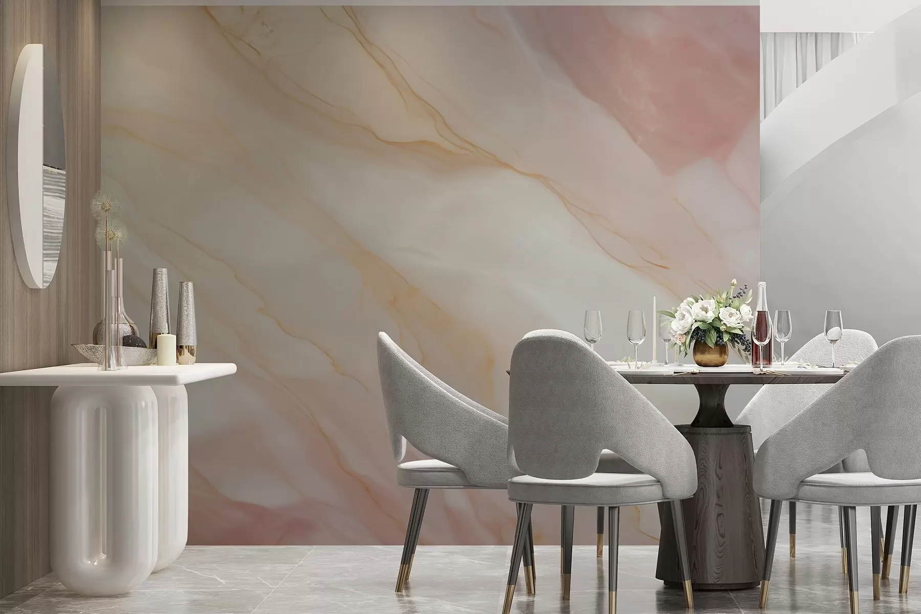 murales de pared Imitación de un patrón abstracto con textura de mármol en tonos rosas y amarillos w05632