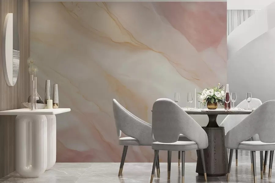 murales de pared Imitación de un patrón abstracto con textura de mármol en tonos rosas y amarillos w05632